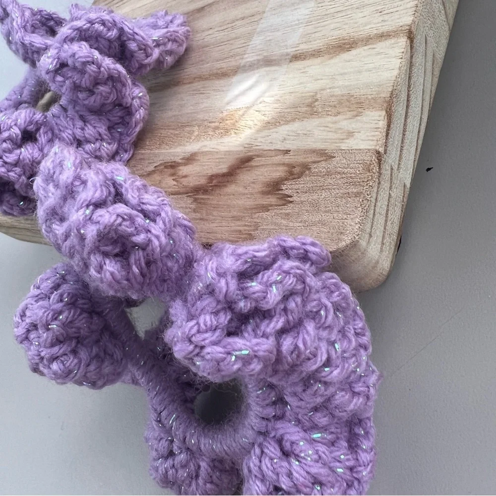 Scrunchies Sparkle Sweet Violet Handmade Crochet Set Of 2